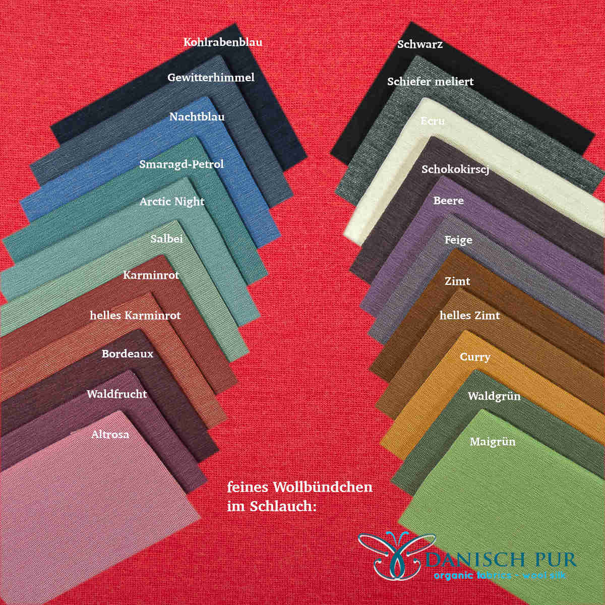 Feines Bio Wollbündchen helles Erdbeerrot (kbt, mulesingfrei) im Schlauch