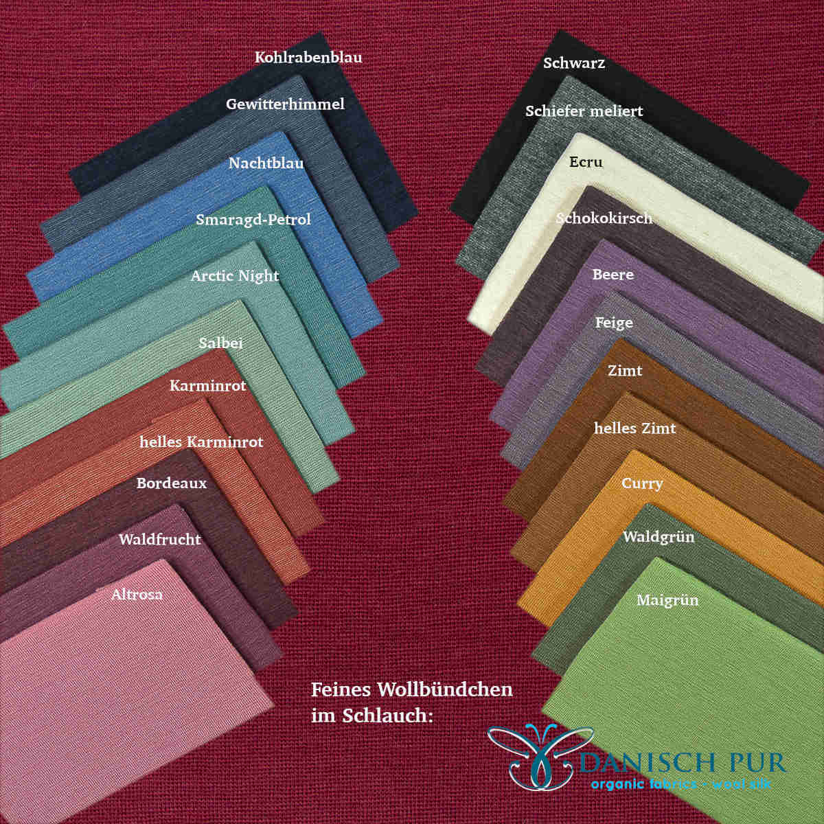 Feines Bio Wollbündchen Himbeerrot (kbt, mulesingfrei) im Schlauch