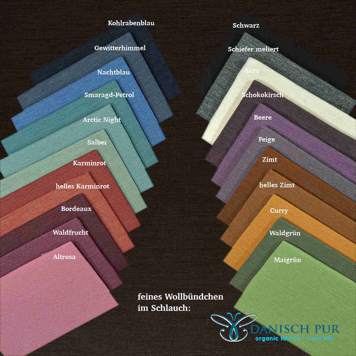 Feines Bio Wollbündchen dunkles Kakao (kbt, mulesingfrei) im Schlauch