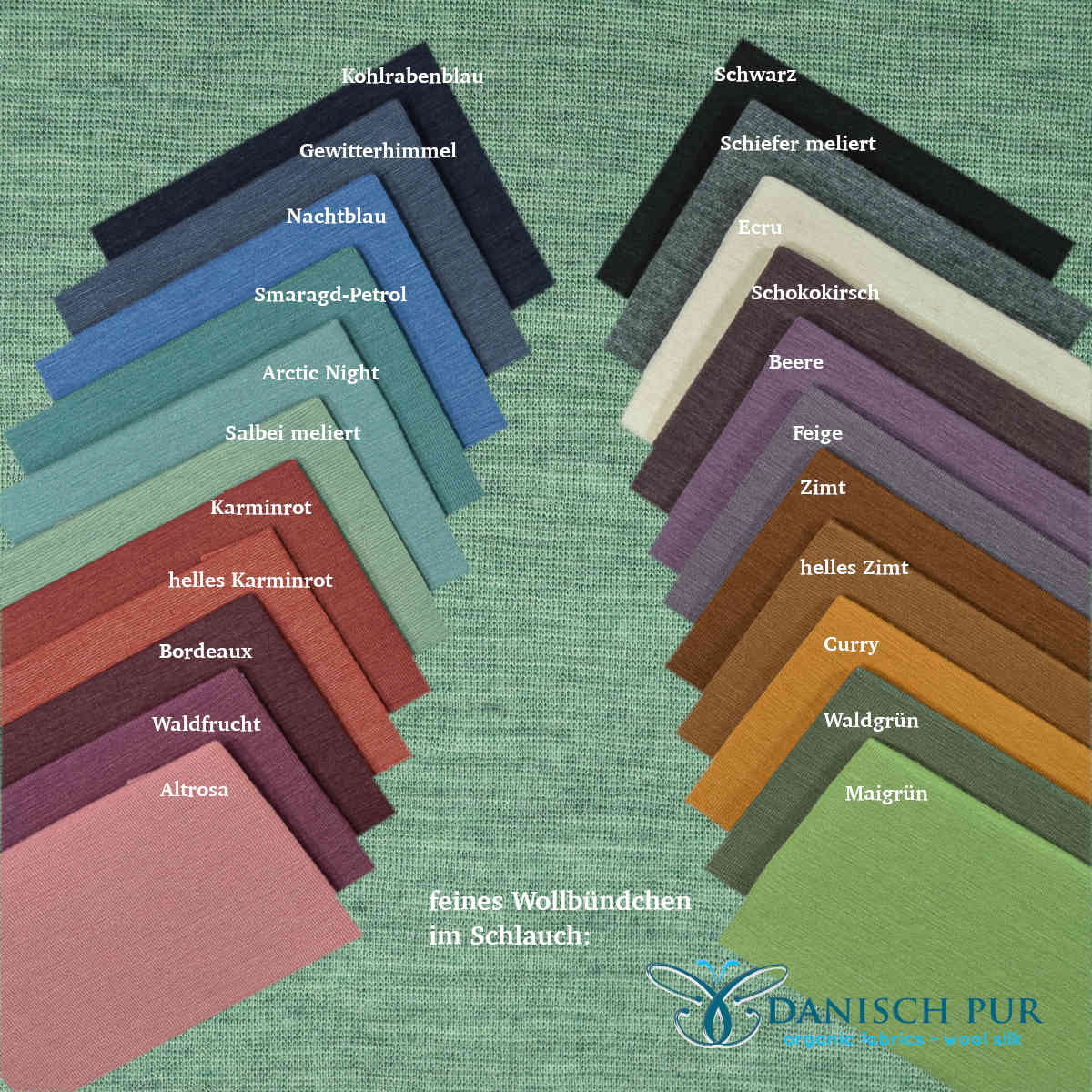 Feines Bio Wollbündchen Salbei meliert (kbt, mulesingfrei) im Schlauch