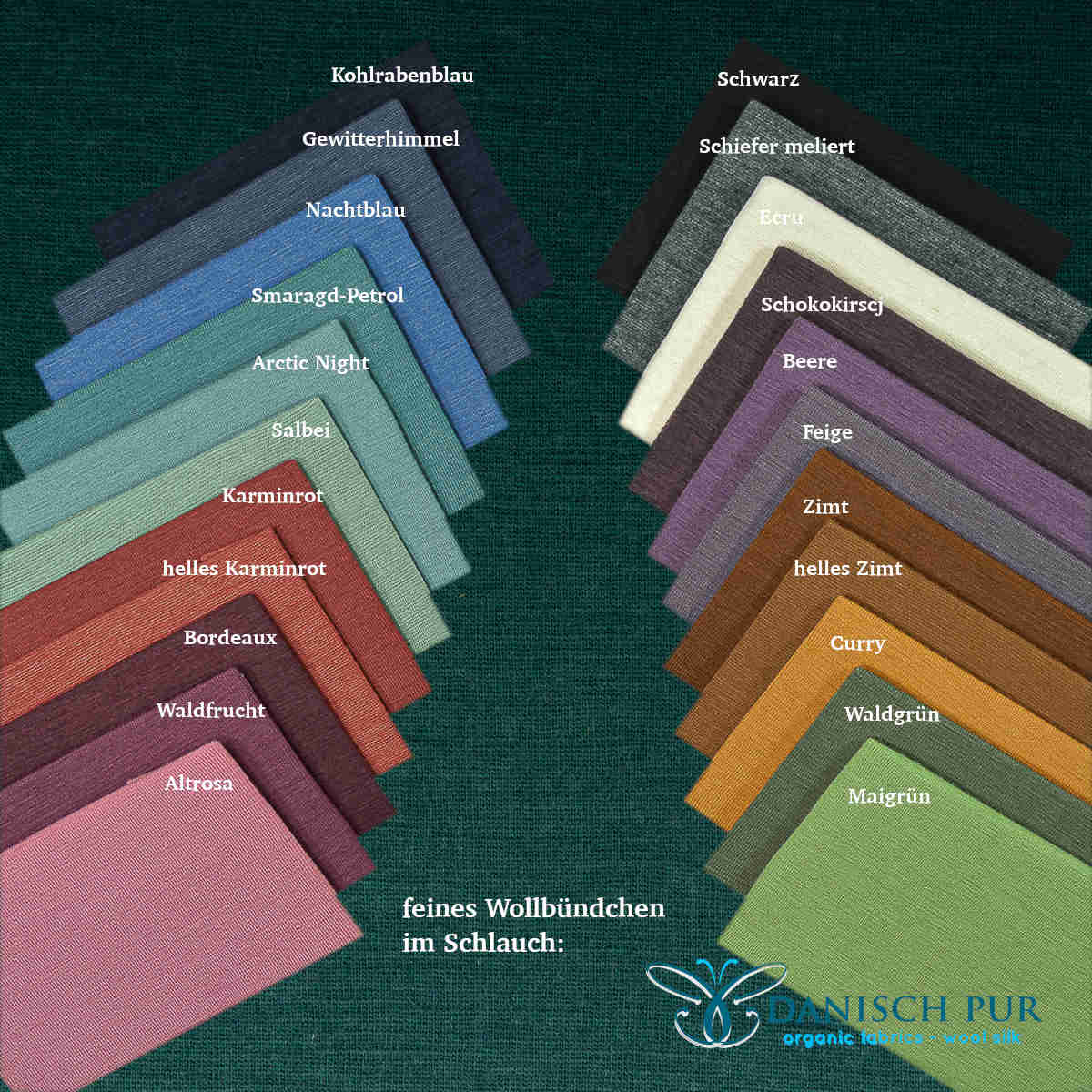 Fine organic wool ribbing in emerald green (organic, mulesing-free) in a tube - matching the hemp jersey