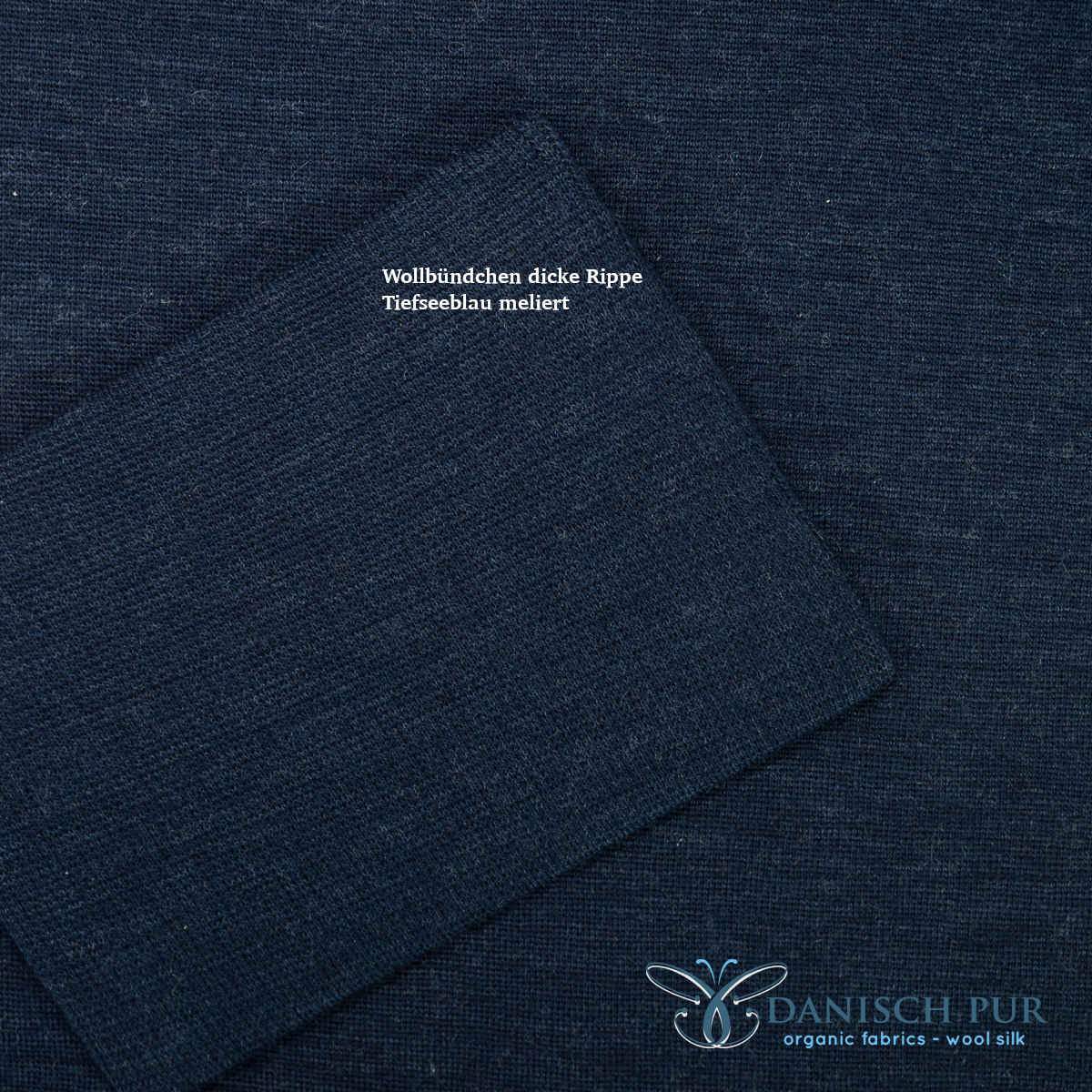 Coupon 90 cm Feines Bio Wollbündchen Tiefseeblau meliert (kbt, mulesingfrei) im Schlauch