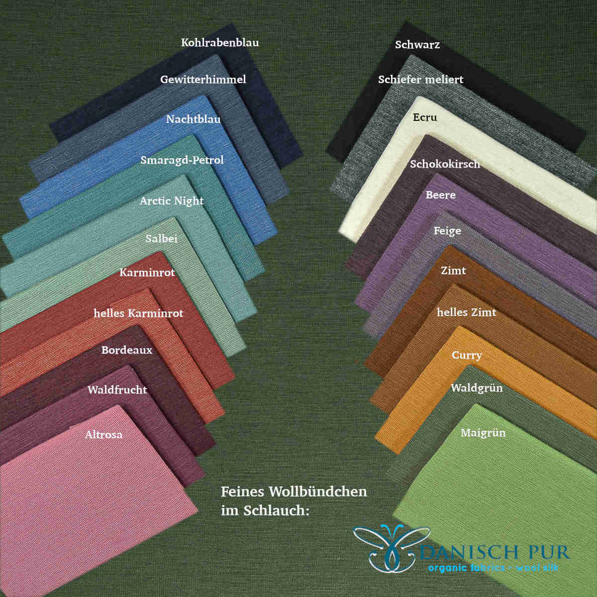 Feines Bio Wollbündchen Waldgrün (kbt, mulesingfrei) im Schlauch