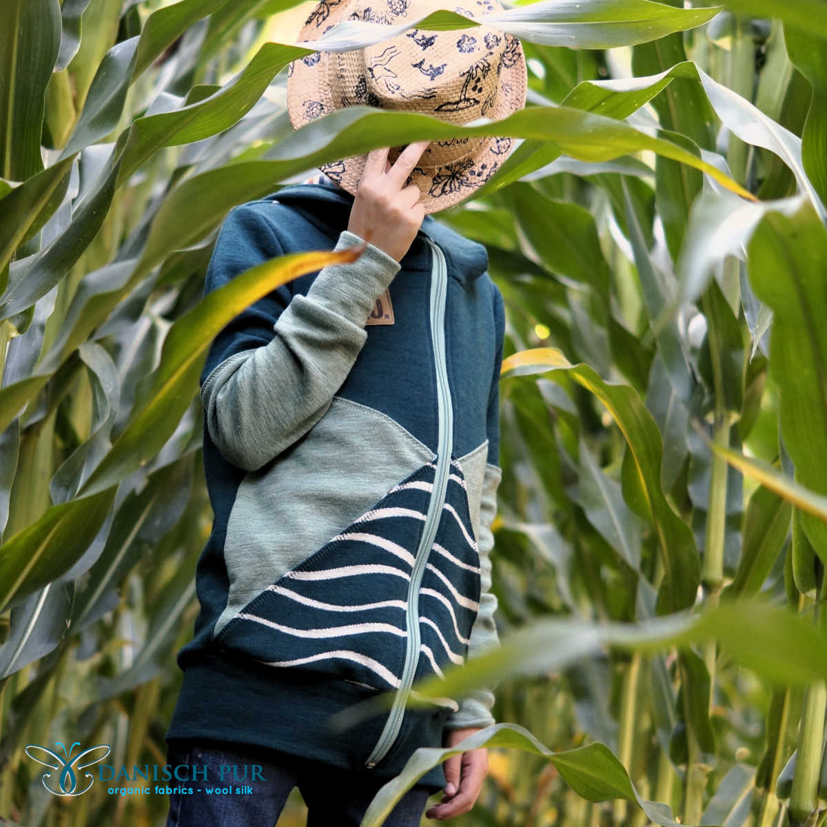 Organic wool jersey jacquard plain sage mottled (Merino, kbt, mulesing-free)