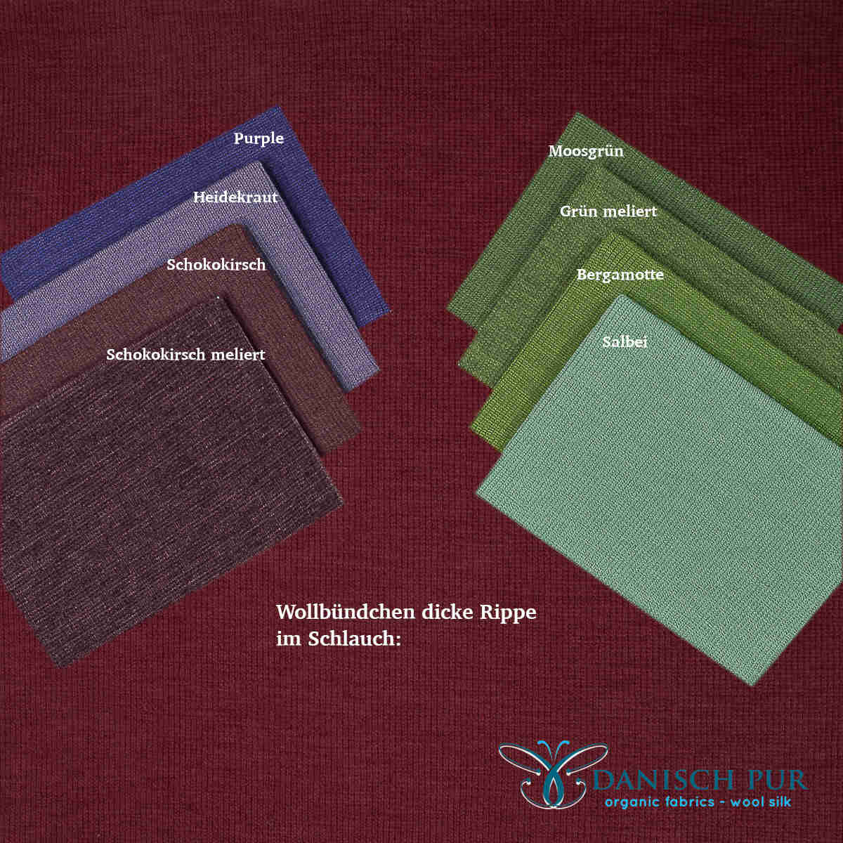 Bio Wollbündchen Kirschrot (kbt, mulesingfrei) Rippe im Schlauch
