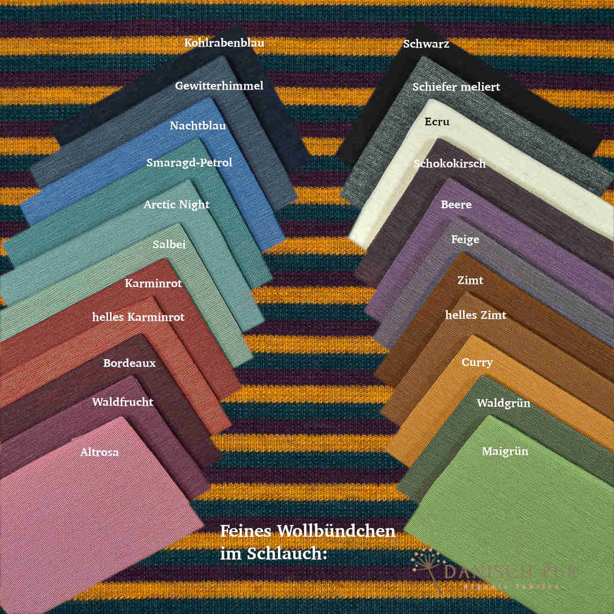 Ringelbündchen Bio Wollbündchen Langstrumpf-Ringel meliert Rippe im Schlauch (kbt, mulesingfrei)