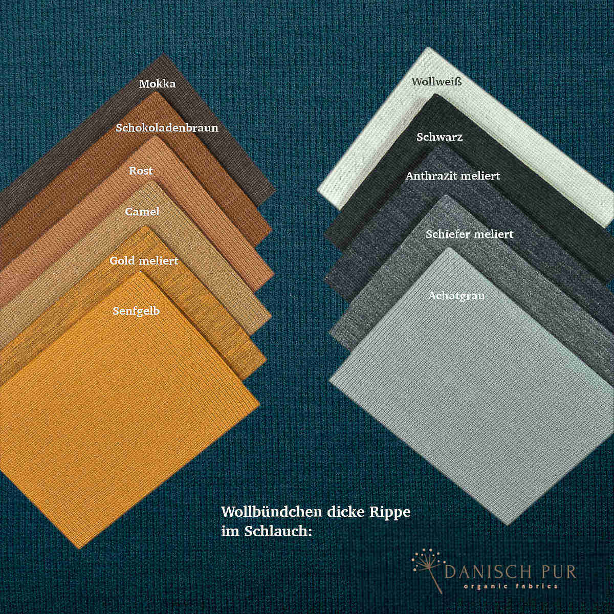 Bio Wollbündchen Ocean-Petrol (kbt, mulesingfrei) Rippe im Schlauch