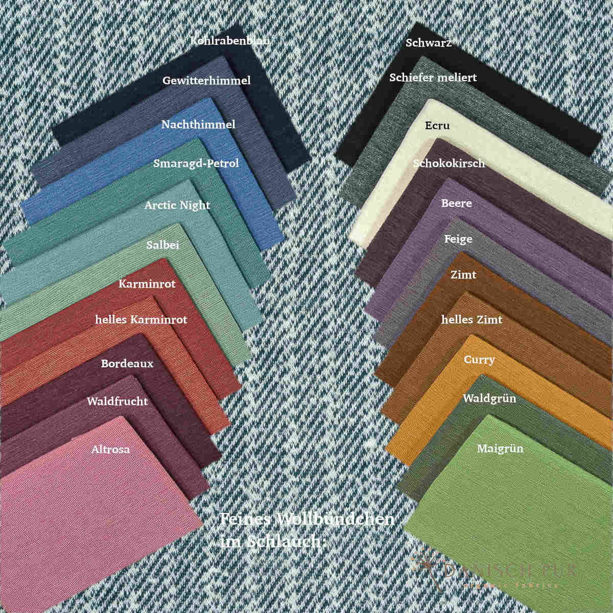 Coupon 40 cm Bio Wolle-Hanf (kbt, mulesingfreit-kba) Petrol melierter Fischgrat