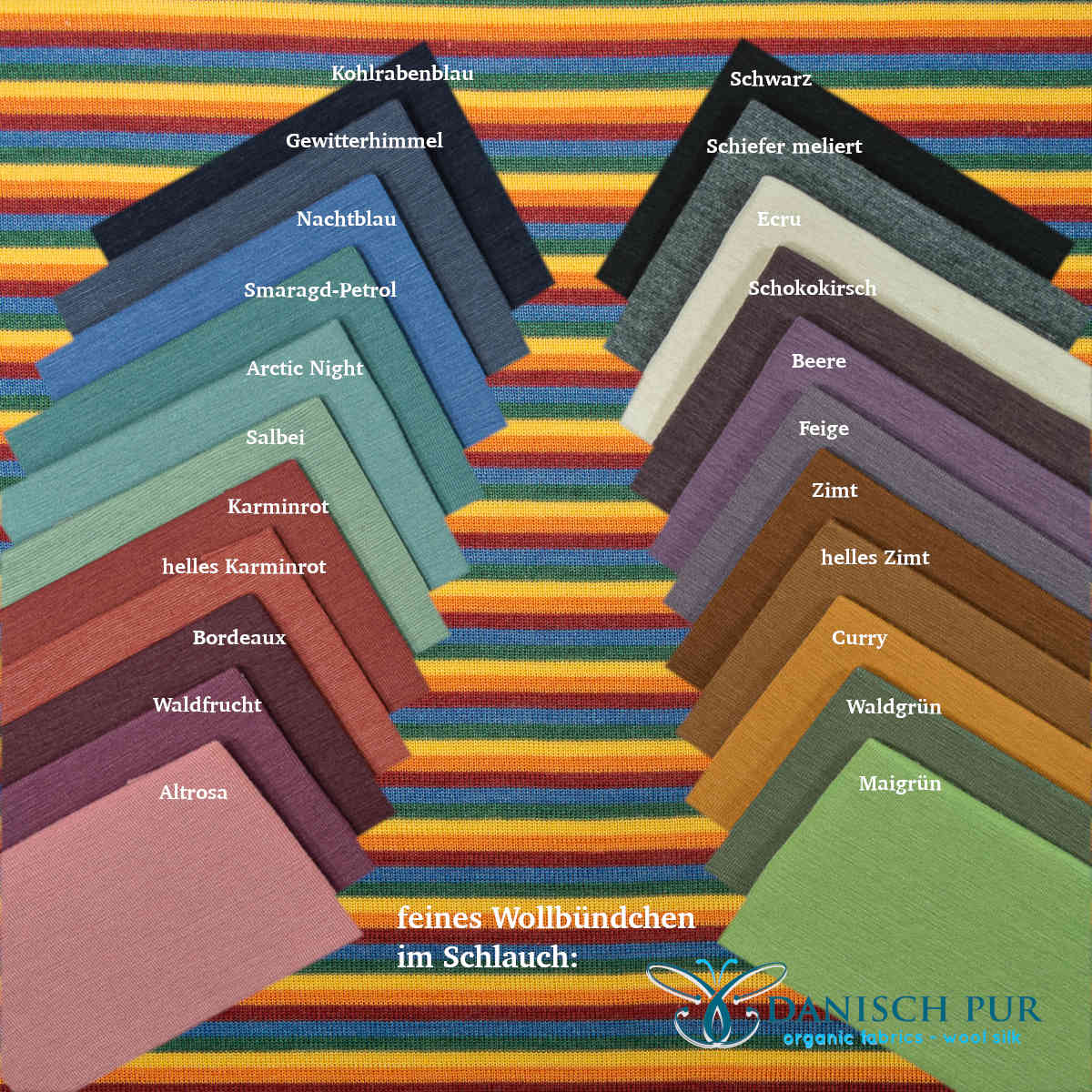 Bio Wolle Seide grüne Regenbogenringel(70% Schurwolle Merino, kbt, mulesingfrei, 30% Seide)