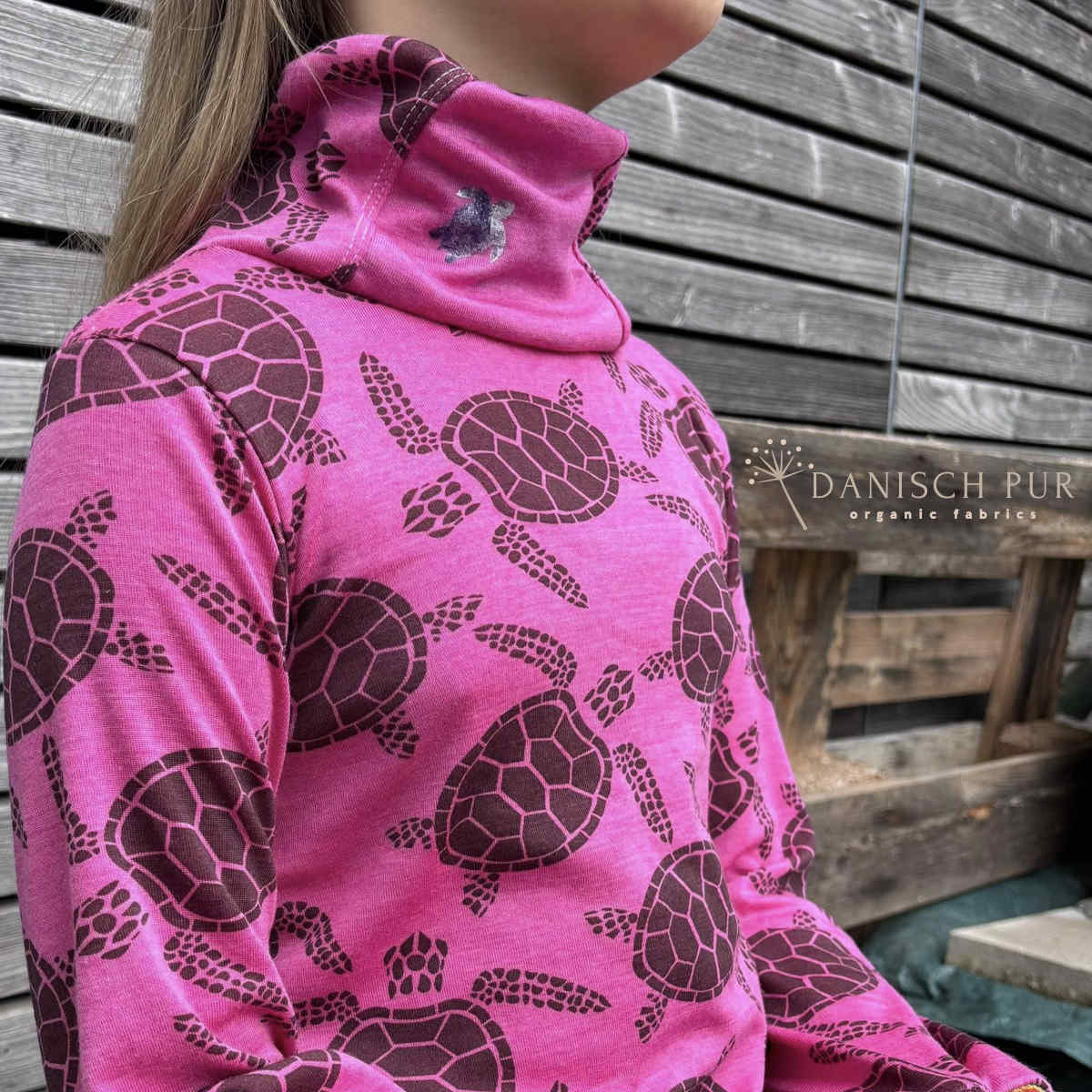 Bio Wolle Seide Schildkröten auf Pink (kbt, mulesingfrei)