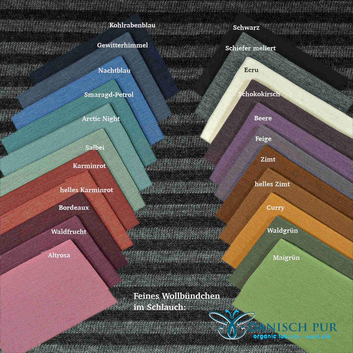 Bio Wendefleece Anthrazit und Schiefer melierte Ringel (100% Schurwolle, Merino, kbt, mulesingfrei)
