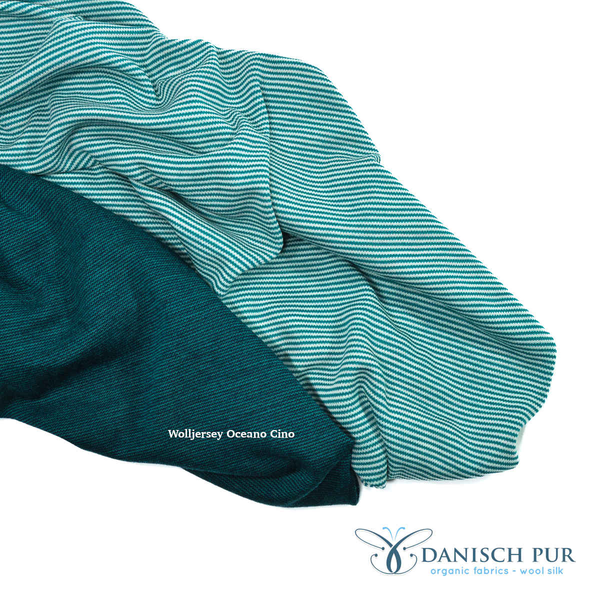 Bio Wolljersey/Wollinterlock Petrolkaffeeringel(Merino, kbt, mulesingfrei)