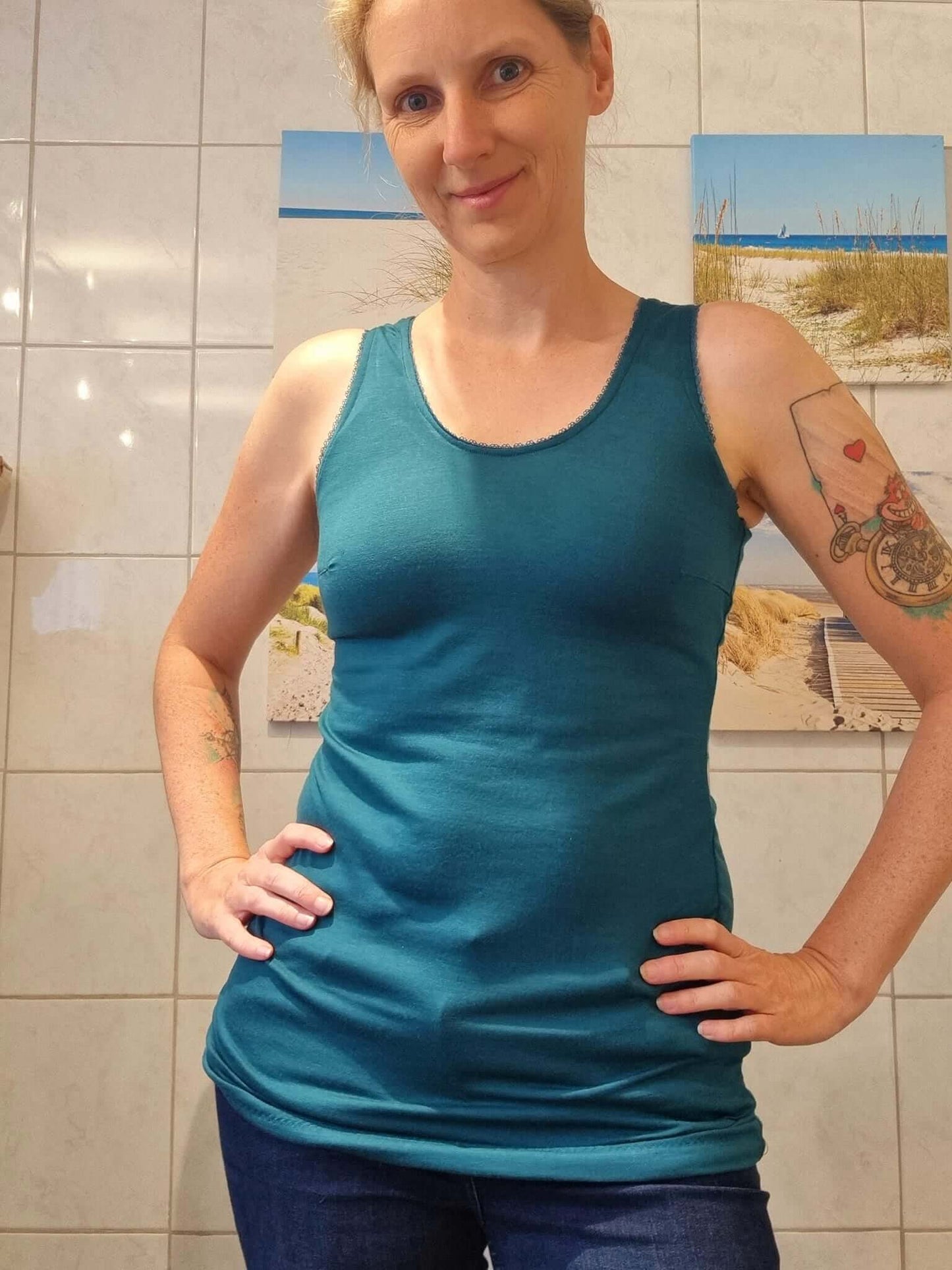 Schnittmuster Damenunterhemd "Extra Long", für Wolle-Seide o.ä. Gr. 32-46, von t-design, inkl. Beamerdatei