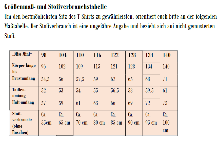 Schnittmuster "Miss Mini" T-Shirt für Wolle Seide, 98-140 von t-design, inkl Beamer Datei