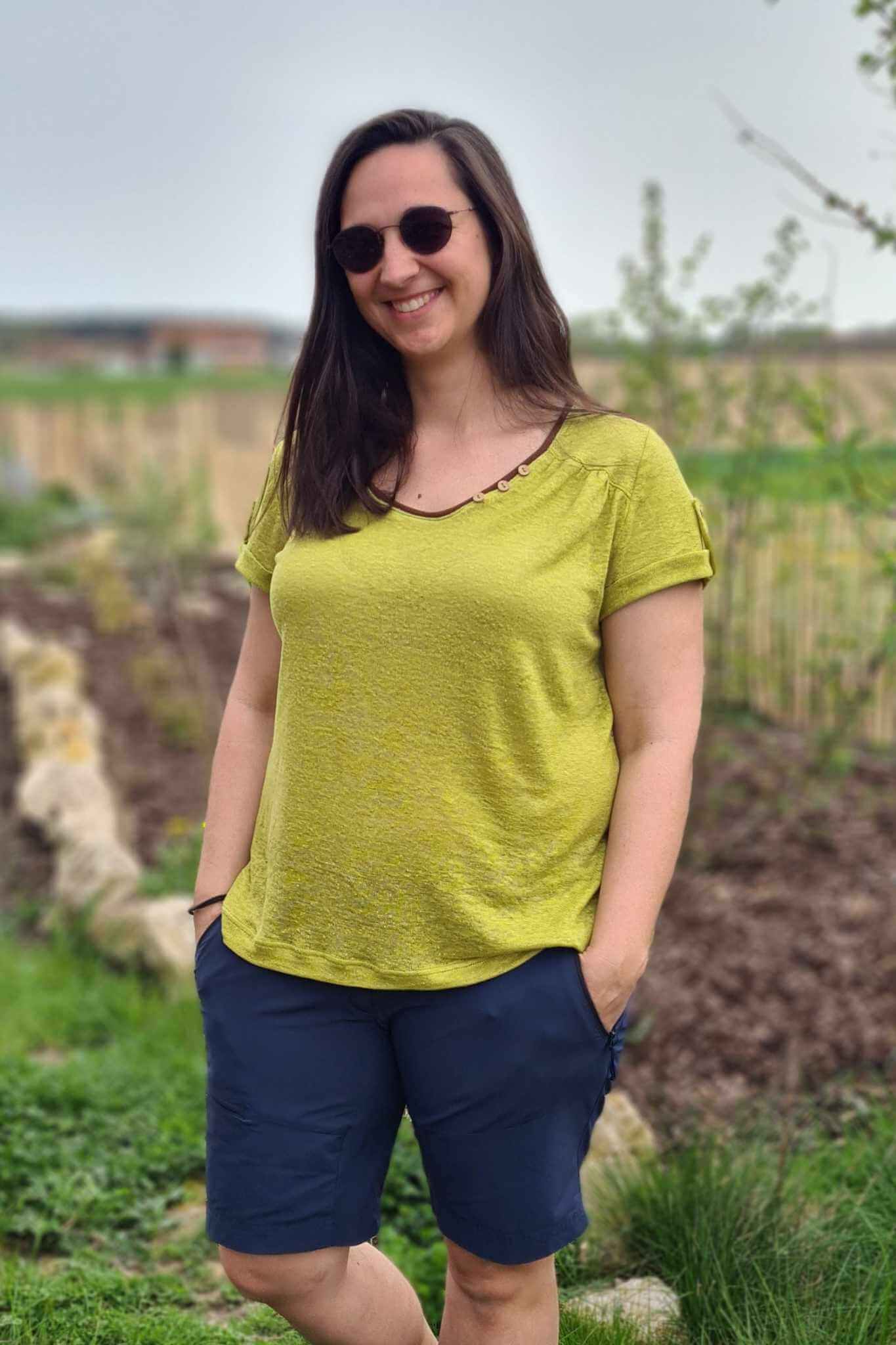 Schnittmuster "Summer Blues" - eine Bluse mit raffinierter Raffung, 32-46, von t-design, inkl. Beamerdatei