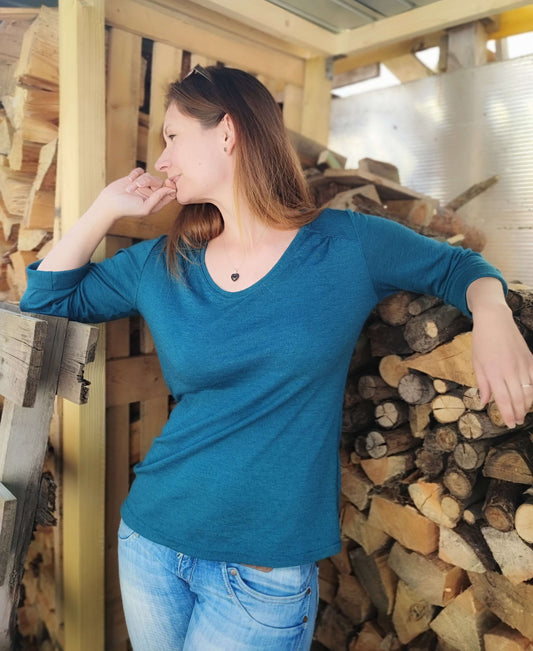 Schnittmuster "Summer Blues" - eine Bluse mit raffinierter Raffung, 32-46, von t-design, inkl. Beamerdatei