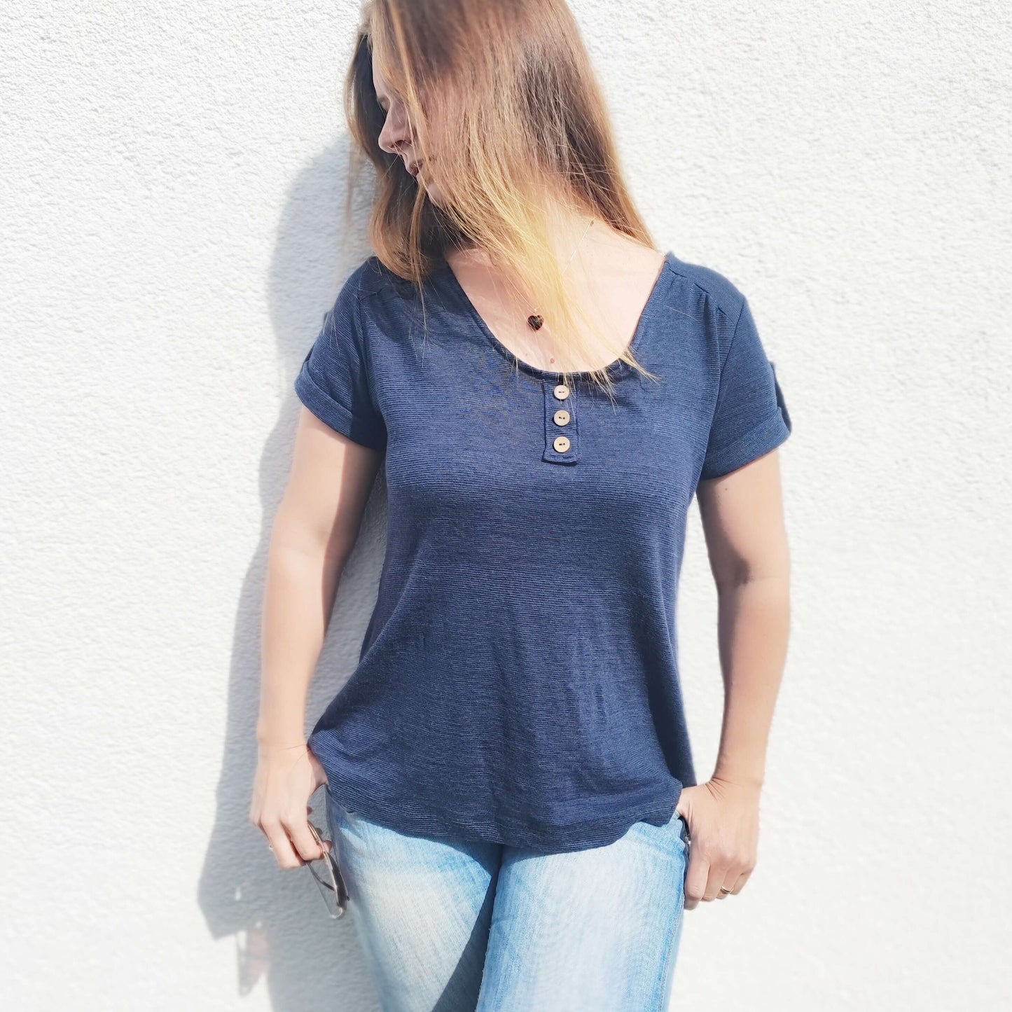 Schnittmuster "Summer Blues" - eine Bluse mit raffinierter Raffung, 32-46, von t-design, inkl. Beamerdatei