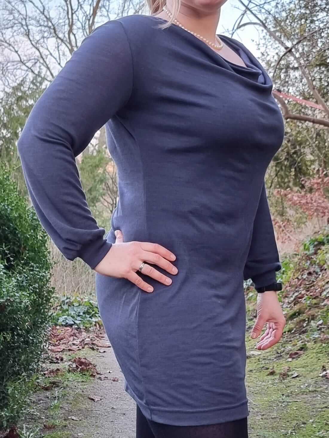 Schnittmuster Wasserfalllangarmshirt / Kleid "Zazu" für Webware XS-XL, t-design, inkl. Beamerdatei