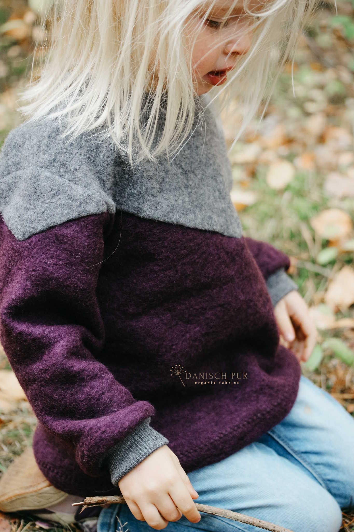 Bio Wollfleece Aubergine meliert(100% Schurwolle, Merino, kbt, mulesingfrei)