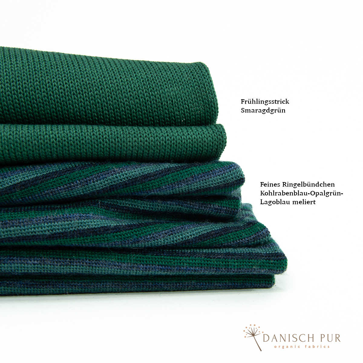 Feines Bio Wollbündchen Ringelbündchen Kohlrabenblau-Opalgrün-Lagoblau (kbt, mulesingfrei) im Schlauch