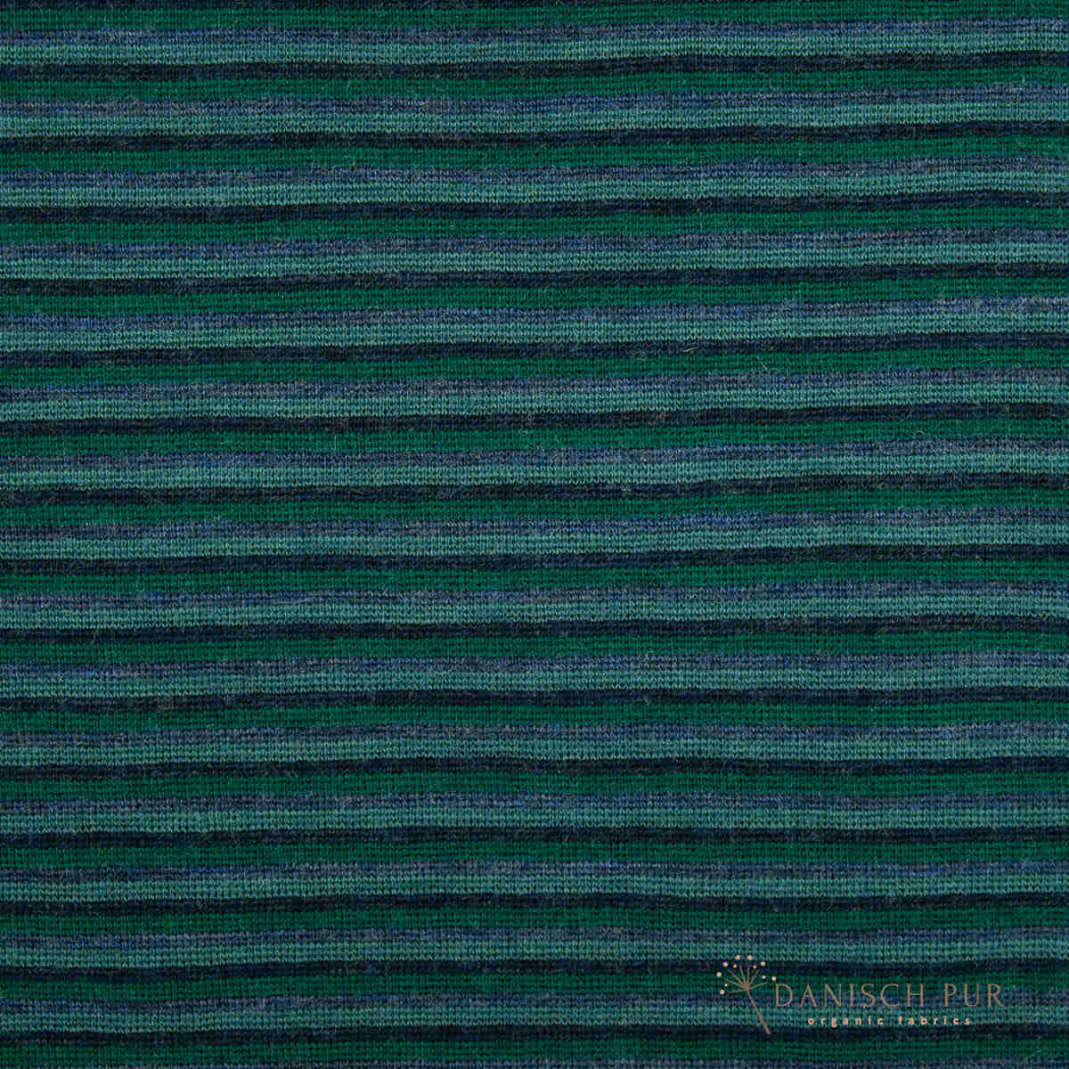 Feines Bio Wollbündchen Ringelbündchen Kohlrabenblau-Opalgrün-Lagoblau (kbt, mulesingfrei) im Schlauch