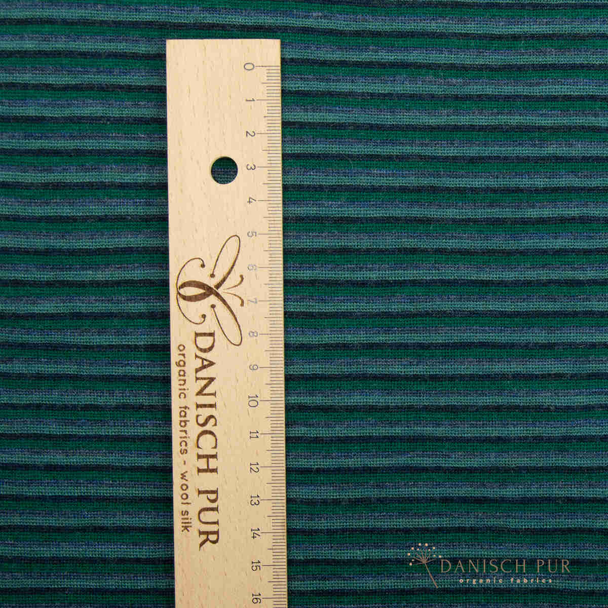 Feines Bio Wollbündchen Ringelbündchen Kohlrabenblau-Opalgrün-Lagoblau (kbt, mulesingfrei) im Schlauch