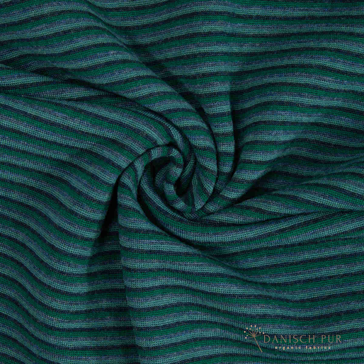 Feines Bio Wollbündchen Ringelbündchen Kohlrabenblau-Opalgrün-Lagoblau (kbt, mulesingfrei) im Schlauch