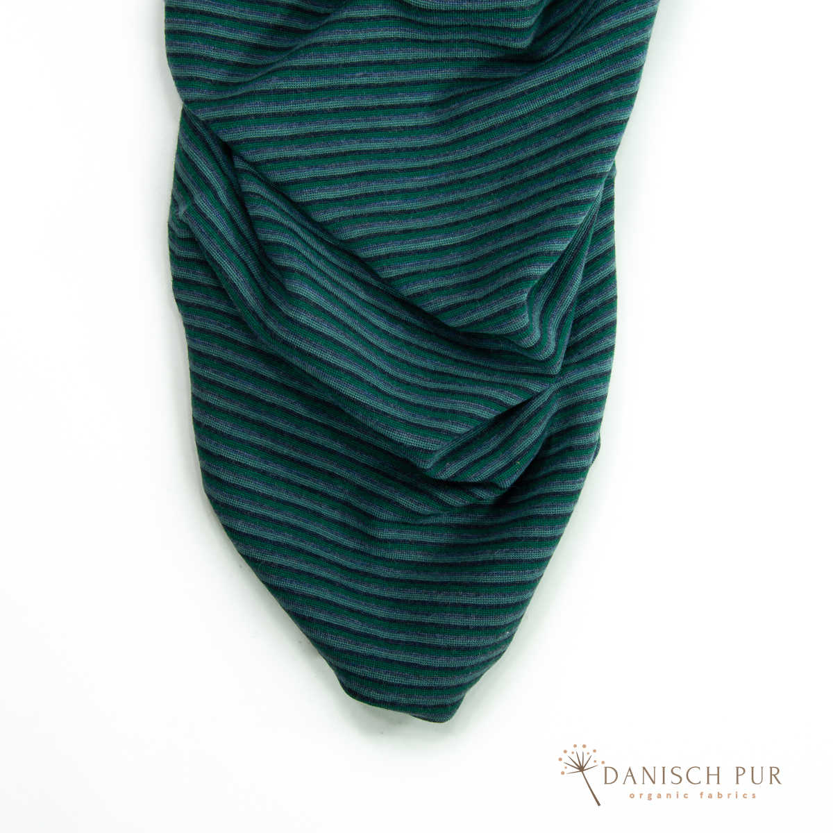 Feines Bio Wollbündchen Ringelbündchen Kohlrabenblau-Opalgrün-Lagoblau (kbt, mulesingfrei) im Schlauch