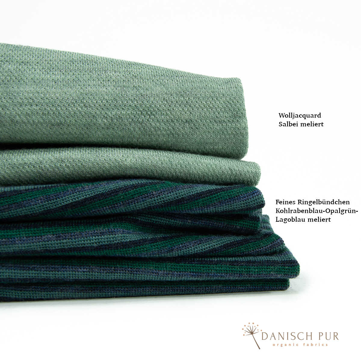 Feines Bio Wollbündchen Ringelbündchen Kohlrabenblau-Opalgrün-Lagoblau (kbt, mulesingfrei) im Schlauch