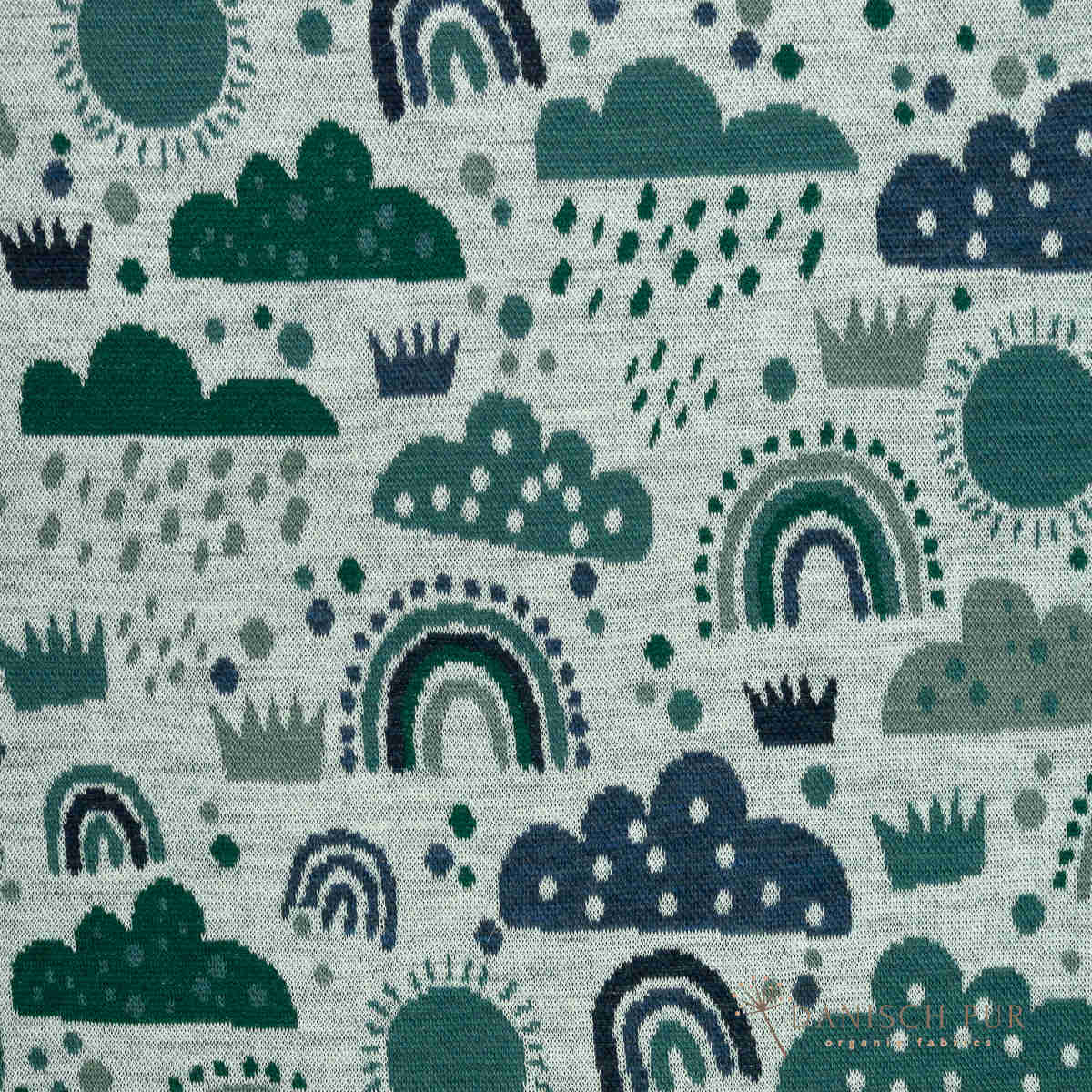 Bio Wolljersey Jacquard Wolken Lagoblau-Petrol  (Merino, kbt, mulesingfrei)