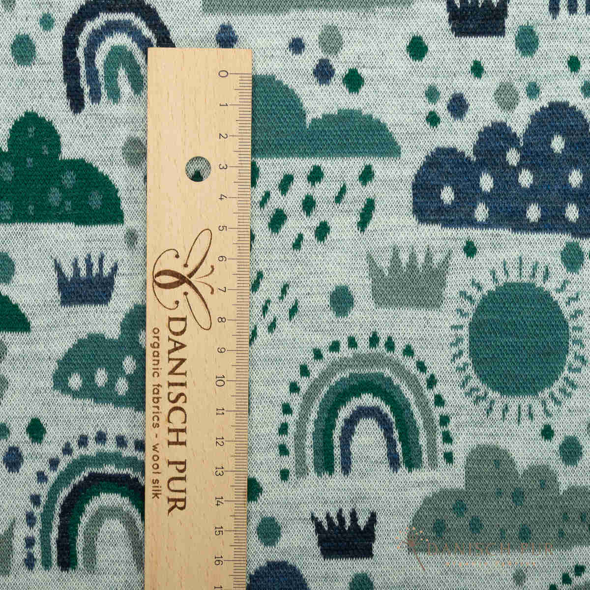 Bio Wolljersey Jacquard Wolken Lagoblau-Petrol  (Merino, kbt, mulesingfrei)