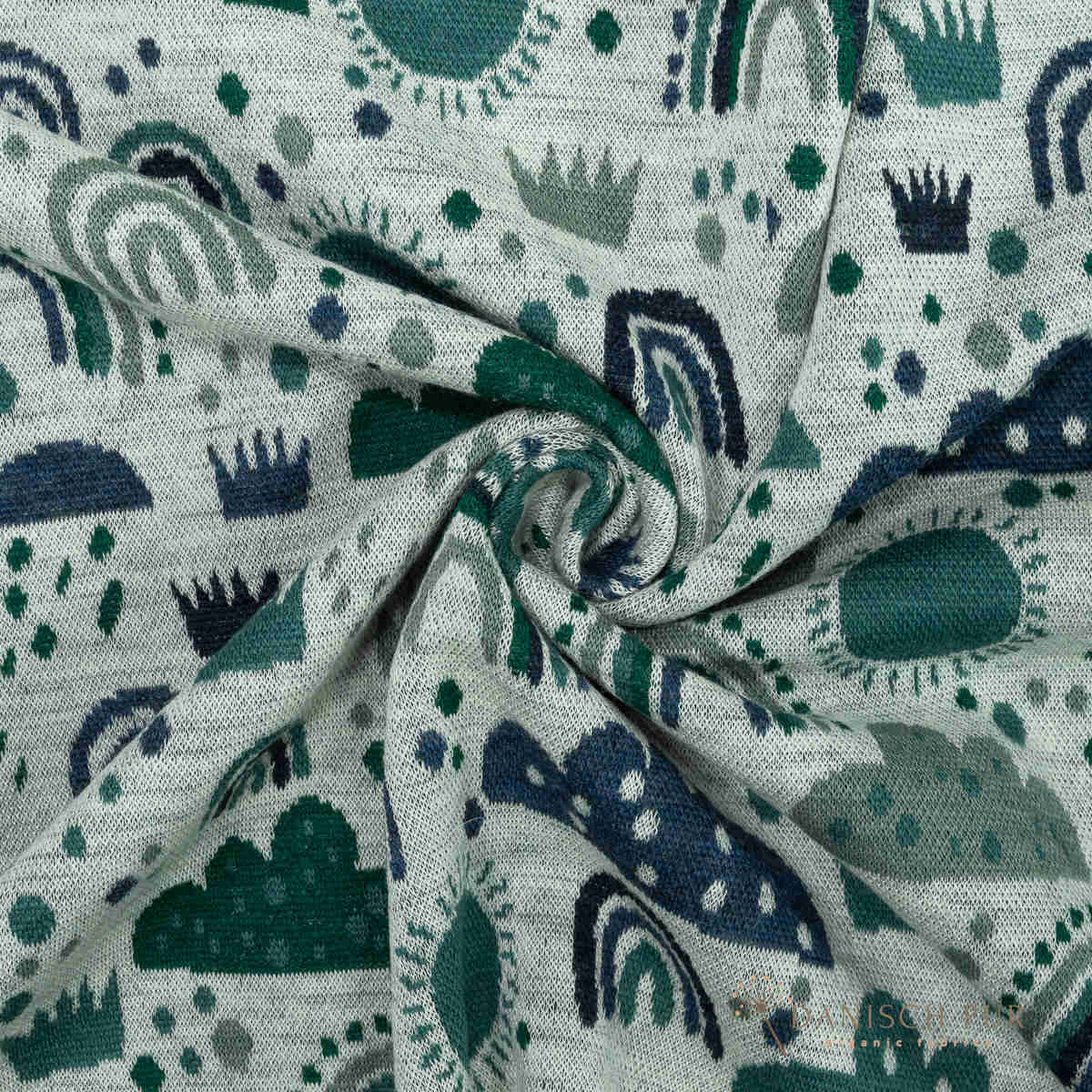 Bio Wolljersey Jacquard Wolken Lagoblau-Petrol  (Merino, kbt, mulesingfrei)