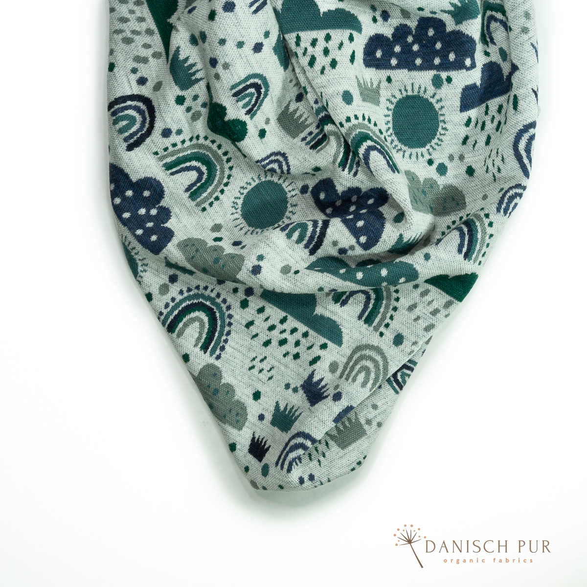 Bio Wolljersey Jacquard Wolken Lagoblau-Petrol  (Merino, kbt, mulesingfrei)