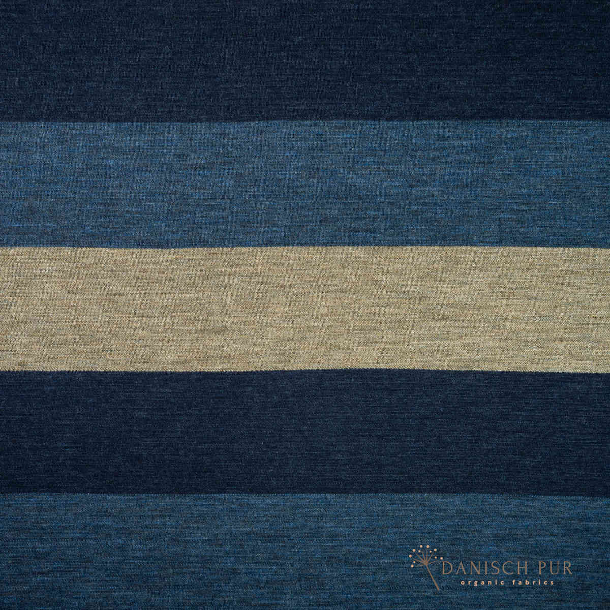 Bio Wolljersey Blockstreifen Jacquard Tiefsee-Lagoblau-Taupe meliert (100% Schurwolle, Merino, kbt, mulesingfrei)