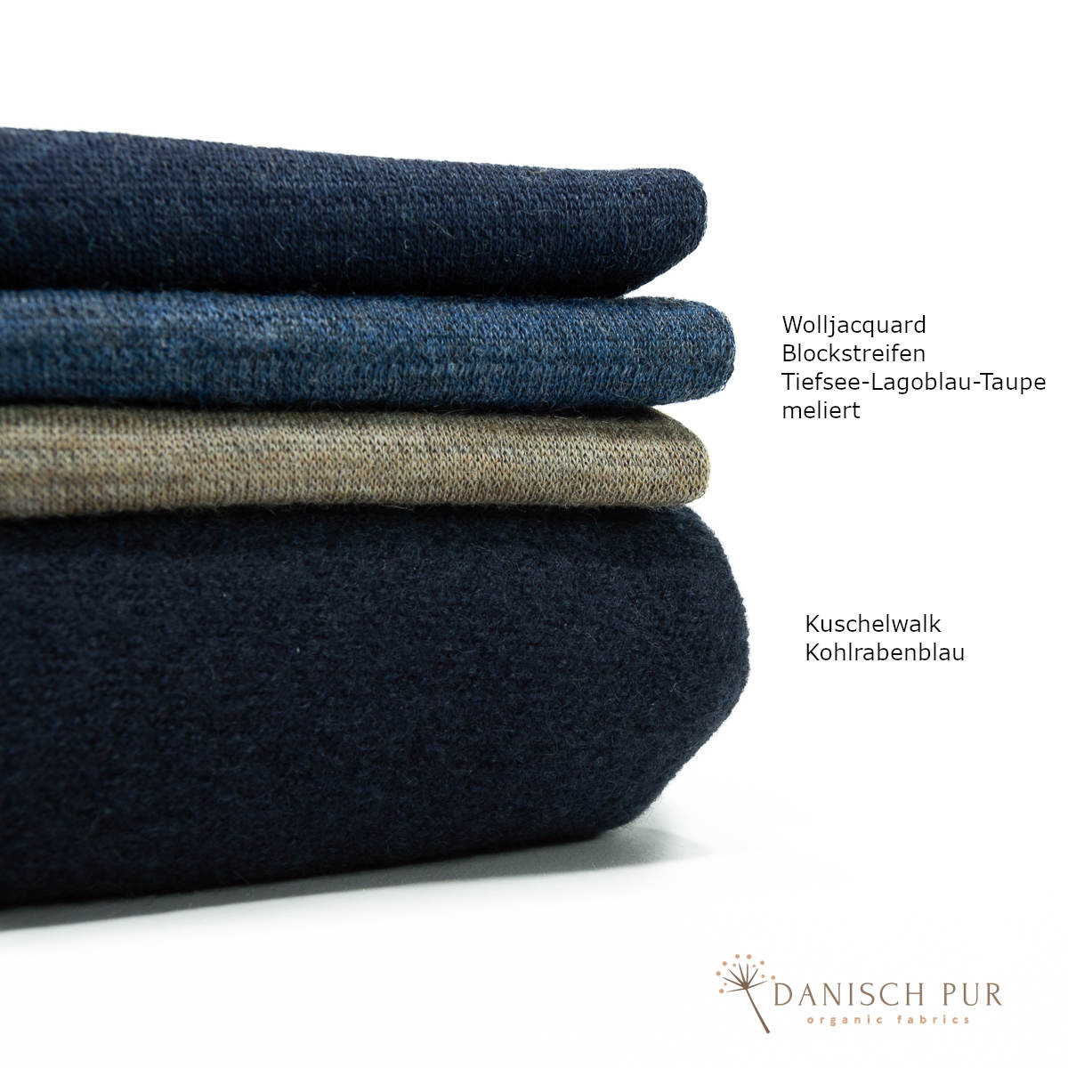 Bio Wolljersey Blockstreifen Jacquard Tiefsee-Lagoblau-Taupe meliert (100% Schurwolle, Merino, kbt, mulesingfrei)