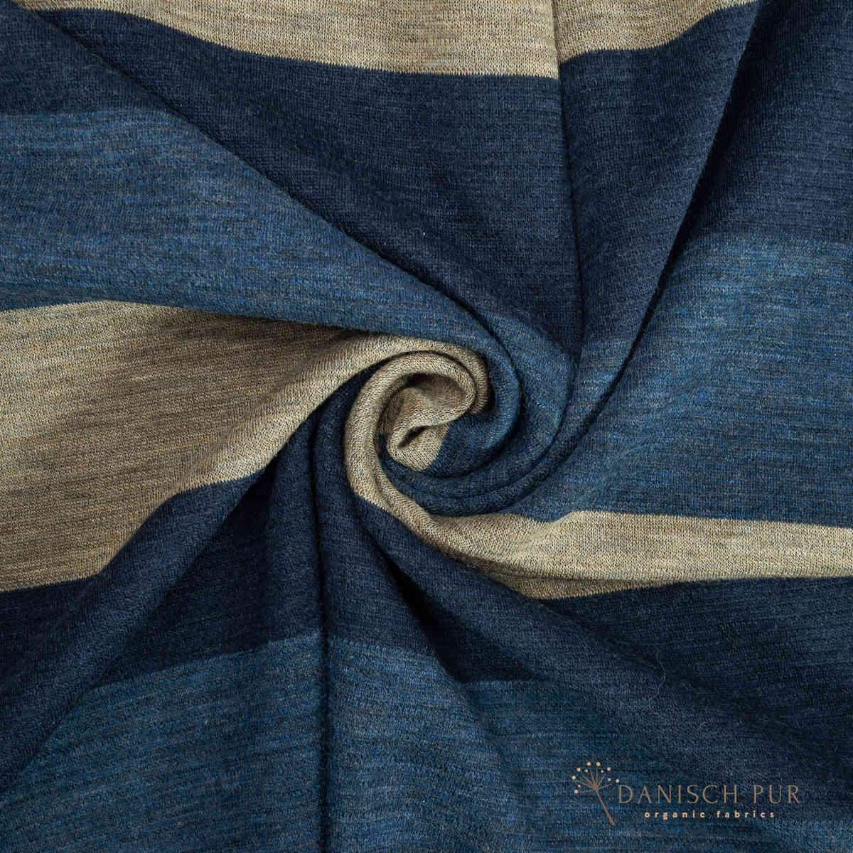 Bio Wolljersey Blockstreifen Jacquard Tiefsee-Lagoblau-Taupe meliert (100% Schurwolle, Merino, kbt, mulesingfrei)