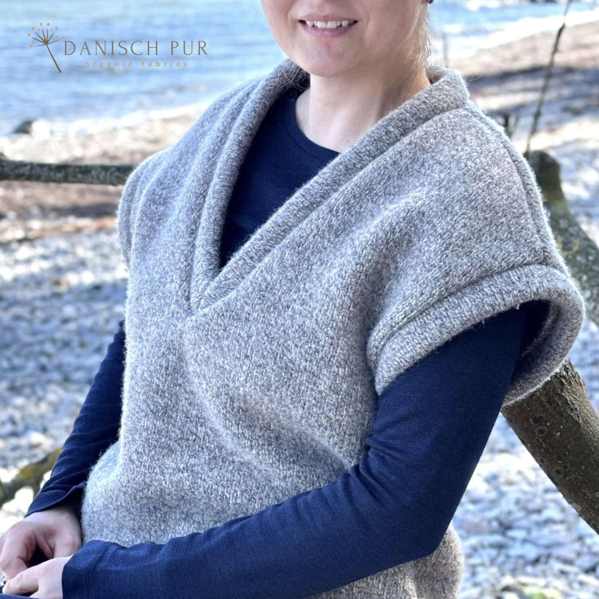 Chunky knit, natural grey-brown, made from virgin wool (organic certified)