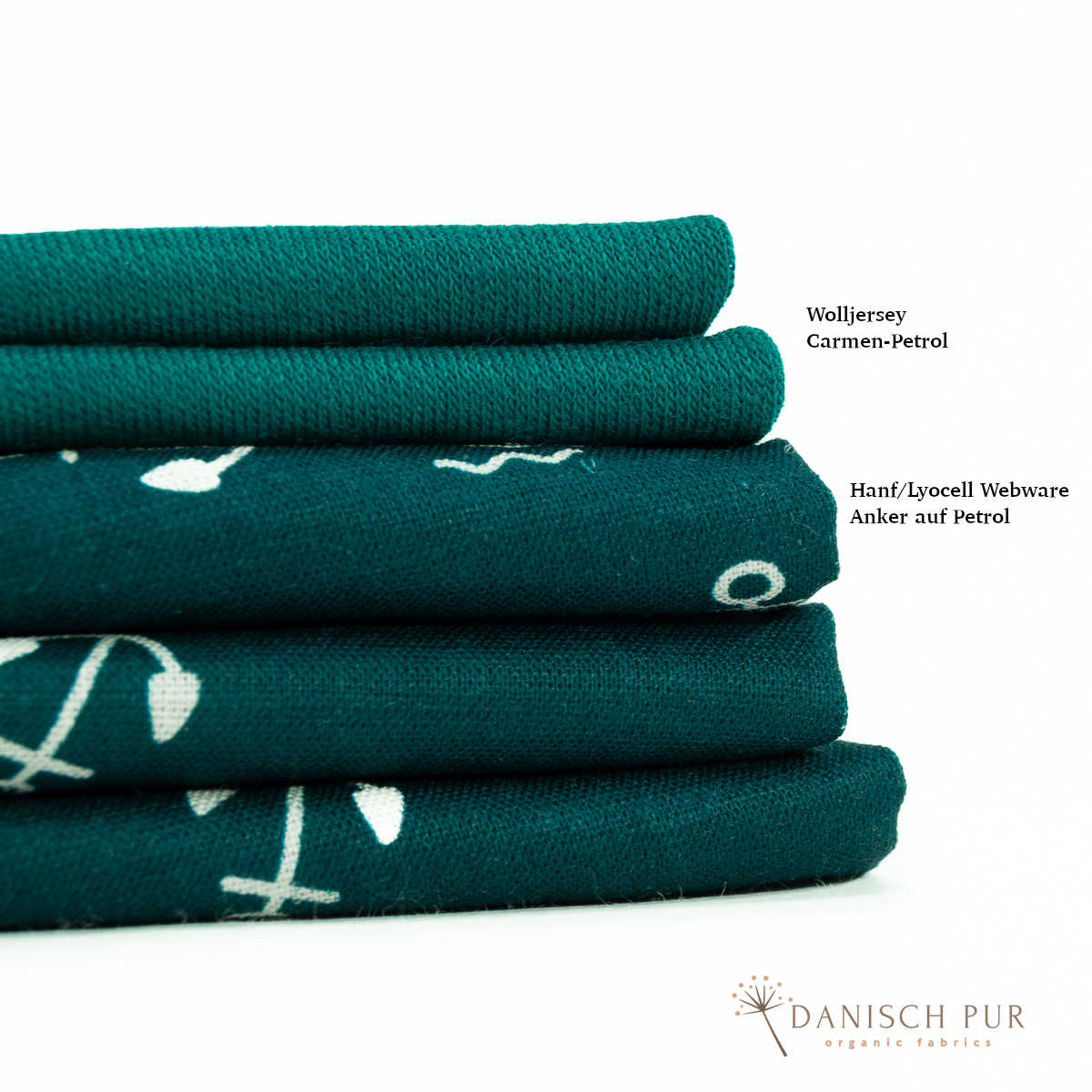 Webware Hanf Lyocell Anker auf Petrol (54% Hanf-44% TENCEL™ Lyocell, 2% Elasthan)