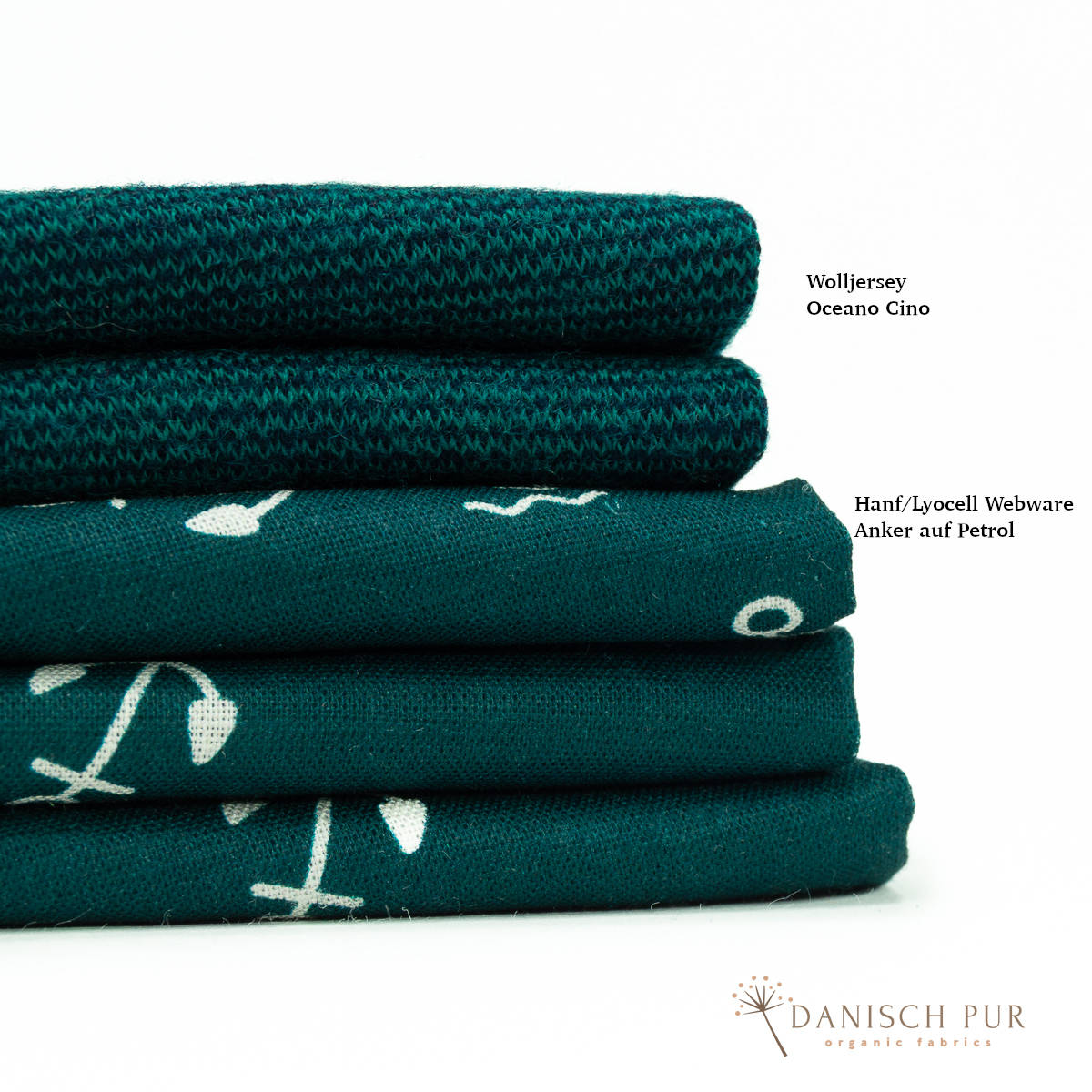Webware Hanf Lyocell Anker auf Petrol (54% Hanf-44% TENCEL™ Lyocell, 2% Elasthan)
