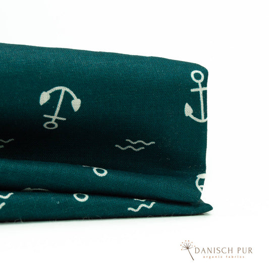Webware Hanf Lyocell Anker auf Petrol (54% Hanf-44% TENCEL™ Lyocell, 2% Elasthan)
