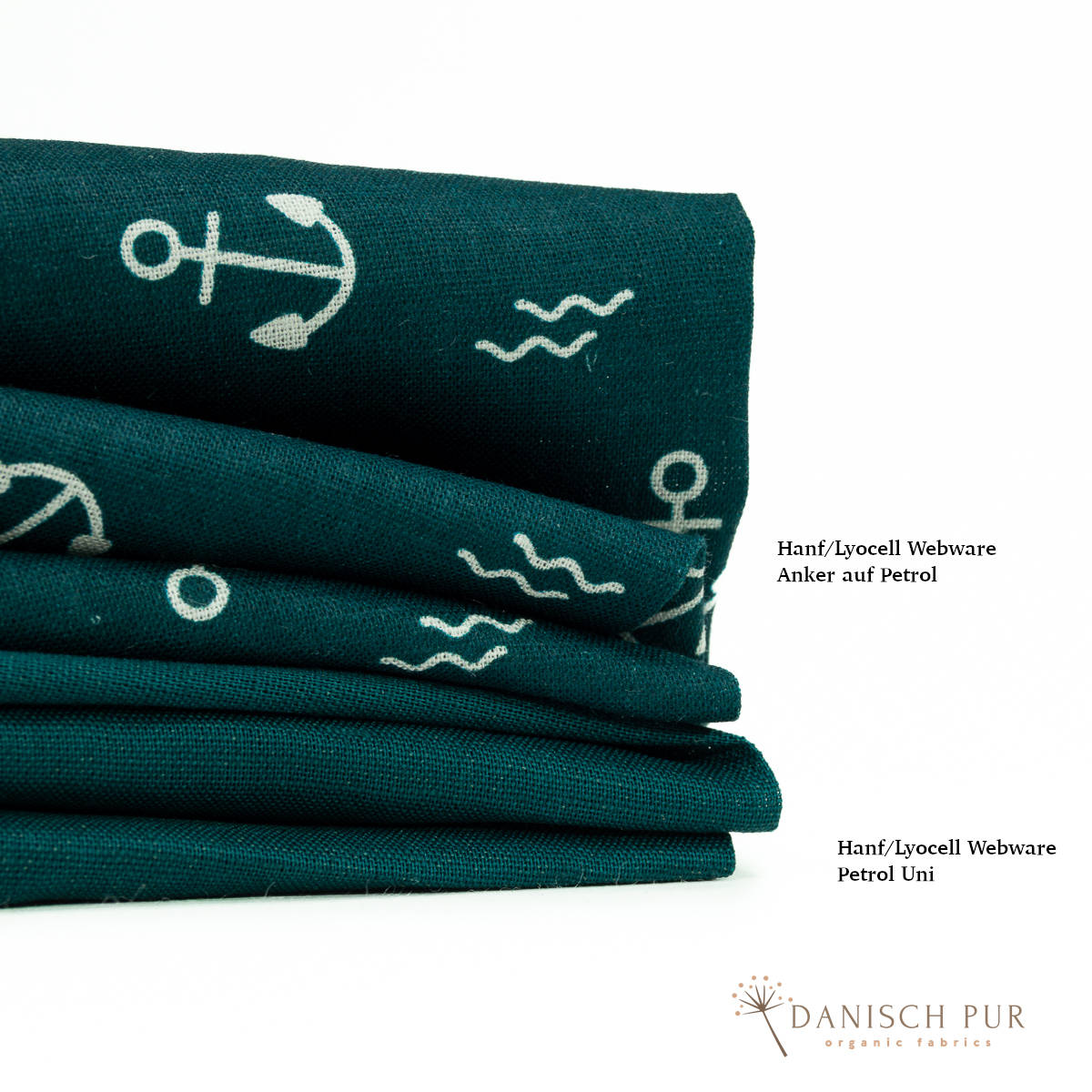 Webware Hanf Lyocell Anker auf Petrol (54% Hanf-44% TENCEL™ Lyocell, 2% Elasthan)