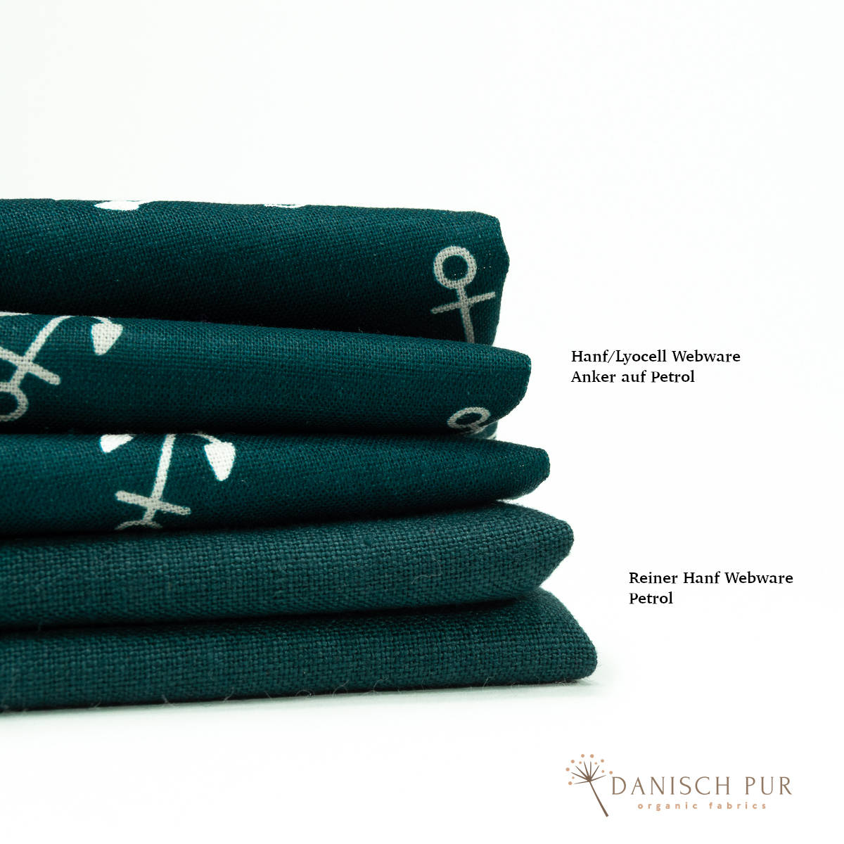 Webware Hanf Lyocell Anker auf Petrol (54% Hanf-44% TENCEL™ Lyocell, 2% Elasthan)