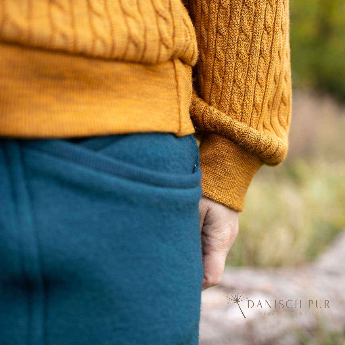 Dicker Bio Wolljersey Zopfstrick Gold meliert (Merino, kbt, mulesingfrei)