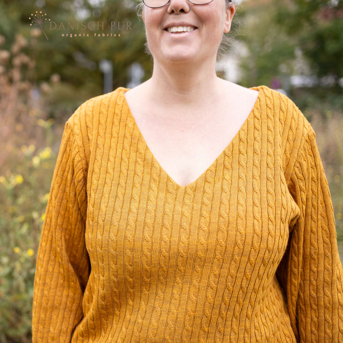 Dicker Bio Wolljersey Zopfstrick Gold meliert (Merino, kbt, mulesingfrei)