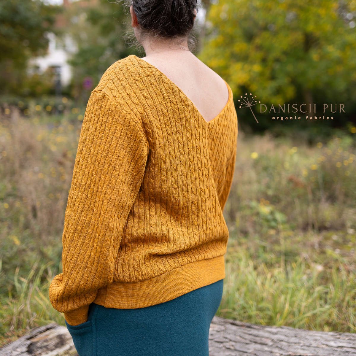 Dicker Bio Wolljersey Zopfstrick Gold meliert (Merino, kbt, mulesingfrei)