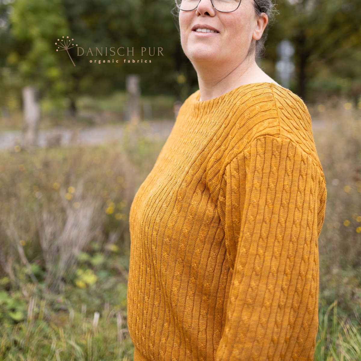 Dicker Bio Wolljersey Zopfstrick Gold meliert (Merino, kbt, mulesingfrei)