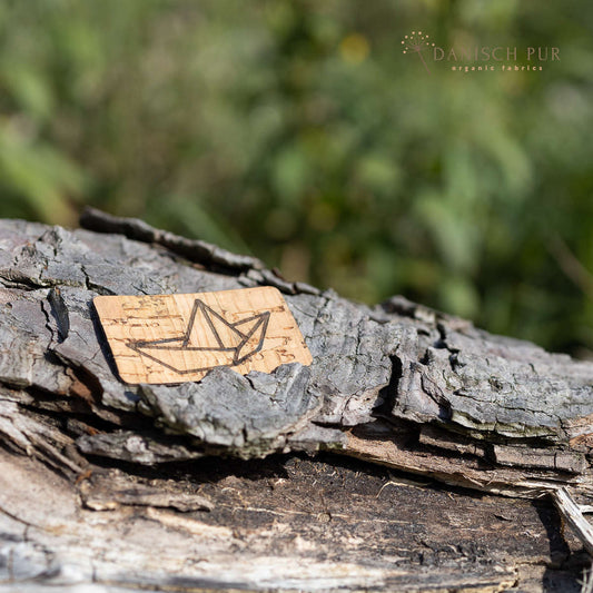 Korkpatch- Korklabel "Papierschiff"