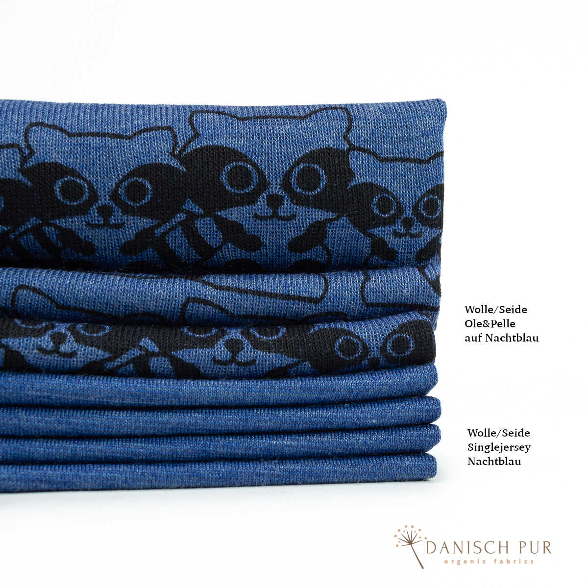 Organic wool silk dandelions on black (kbt, mulesing free) 125cm