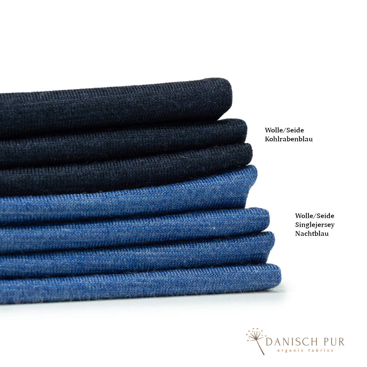 Organic wool silk dandelions on black (kbt, mulesing free) 125cm