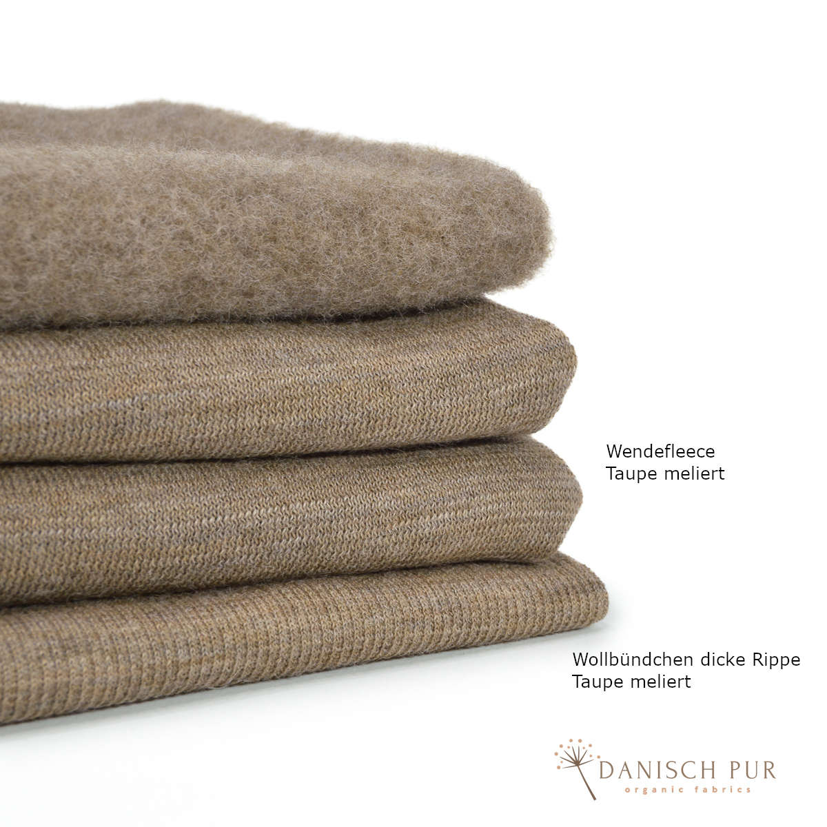 Bio Wendefleece Taupe meliert (100% Schurwolle, Merino, kbt, mulesingfrei)